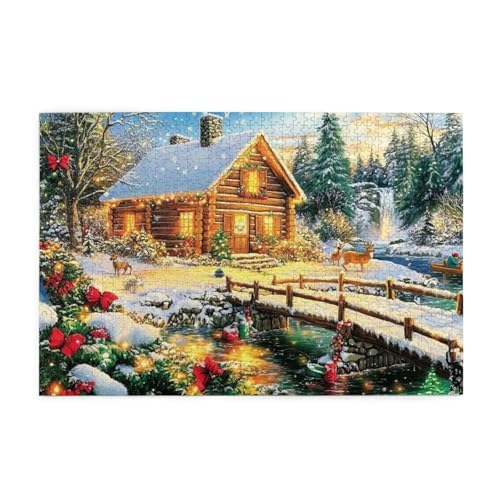 Puzzle 1500 Teile, Puzzle Erwachsene, Holzpuzzle Weihnachten Impossible Jigsaw, Clevere Rätsel, HD Farbe Jigsaw mit Geschenkbox Verpackung for Room Decor, Geschenke für Frauen REH 87x57cm p-1031 von Yuammgxi