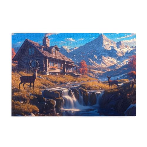 Puzzle 2000 Teile, Puzzle Erwachsene, Holzpuzzle Berg Impossible Jigsaw, Clevere Rätsel, HD Farbe Jigsaw mit Geschenkbox Verpackung for Room Decor, Geschenke für Frauen Holzhaus 100x70cm p-596 von Yuammgxi