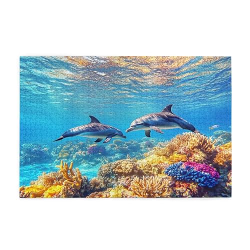 Puzzle 2000 Teile, Puzzle Erwachsene, Holzpuzzle Tier Impossible Jigsaw, Clevere Rätsel, HD Farbe Jigsaw mit Geschenkbox Verpackung for Room Decor, Geschenke für Frauen Delphin 100x70cm p-132 von Yuammgxi