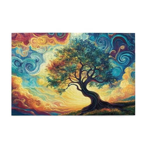 Puzzle 300 Teile, Puzzle Erwachsene, Holzpuzzle Abstrakt Impossible Jigsaw, Clevere Rätsel, Farbe Jigsaw mit Geschenkbox Verpackung for Room Decor, Geschenke für Frauen Baum des Lebens 40x28cm p-1948 von Yuammgxi