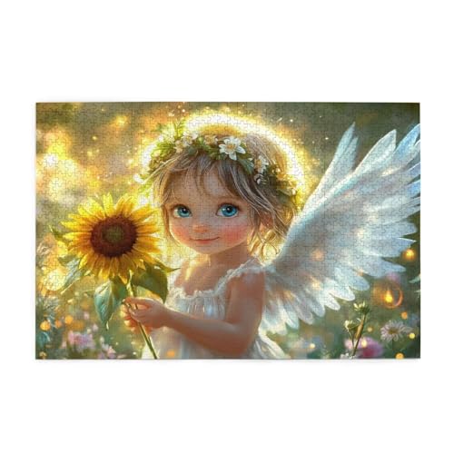 Puzzle 300 Teile, Puzzle Erwachsene, Holzpuzzle Blume Impossible Jigsaw, Clevere Rätsel, HD Farbe Jigsaw mit Geschenkbox Verpackung for Aesthetic Room Decor, Geschenke für Frauen Engel 40x28cm p-1901 von Yuammgxi
