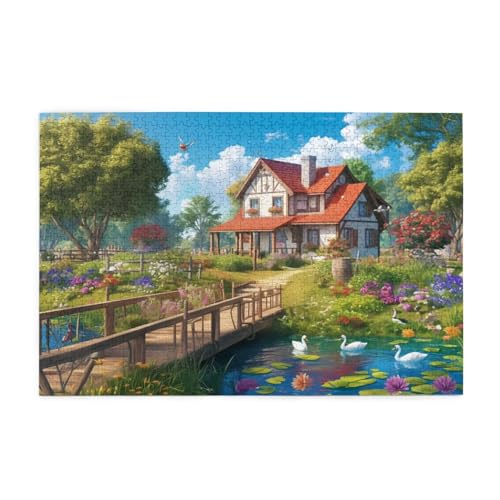 Puzzle 300 Teile, Puzzle Erwachsene, Holzpuzzle Brücke Impossible Jigsaw, Clevere Rätsel, HD Farbe Jigsaw mit Geschenkbox Verpackung for Room Decor, Geschenke für Frauen Holzhaus 40x28cm p-1235 von Yuammgxi