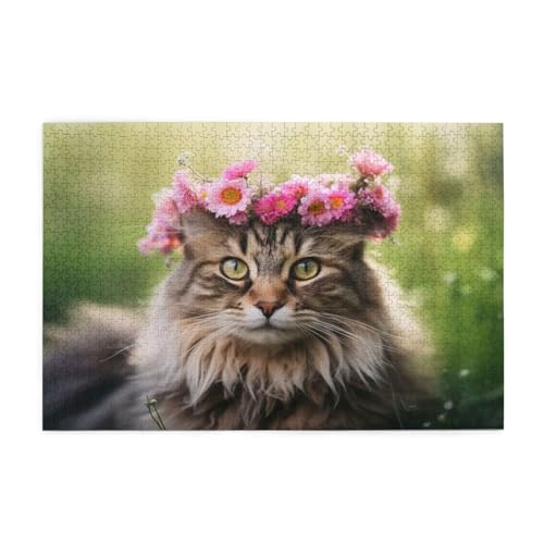 Puzzle 300 Teile, Puzzle Erwachsene, Holzpuzzle Katze Impossible Jigsaw, Clevere Rätsel, HD Farbe Jigsaw mit Geschenkbox Verpackung for Aesthetic Room Decor, Geschenke für Frauen Blume 40x28cm p-1793 von Yuammgxi