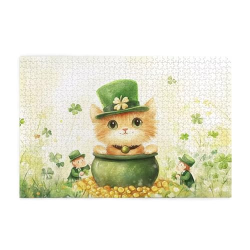 Puzzle 300 Teile, Puzzle Erwachsene, Holzpuzzle Katze Impossible Jigsaw, Clevere Rätsel, HD Farbe Jigsaw mit Geschenkbox Verpackung for Aesthetic Room Decor, Geschenke für Frauen Hut 40x28cm p-1709 von Yuammgxi