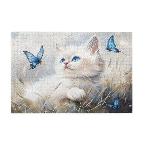 Puzzle 300 Teile, Puzzle Erwachsene, Holzpuzzle Katze Impossible Jigsaw, Clevere Rätsel, HD Farbe Jigsaw mit Geschenkbox Verpackung for Room Decor, Geschenke für Frauen Schmetterling 40x28cm p-1681 von Yuammgxi
