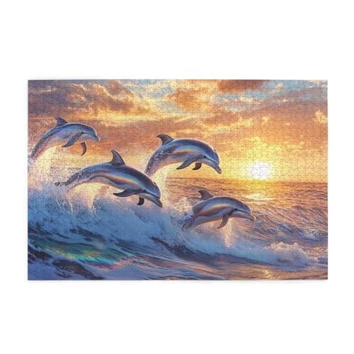 Puzzle 300 Teile, Puzzle Erwachsene, Holzpuzzle Landschaft Impossible Jigsaw, Clevere Rätsel, HD Farbe Jigsaw mit Geschenkbox Verpackung for Room Decor, Geschenke für Frauen Delphin 40x28cm p-1660 von Yuammgxi