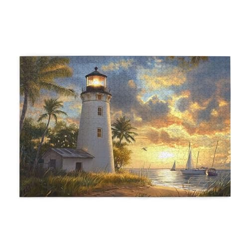 Puzzle 300 Teile, Puzzle Erwachsene, Holzpuzzle Landschaft Impossible Jigsaw, Clevere Rätsel, HD Farbe Jigsaw mit Geschenkbox Verpackung for Room Decor, Geschenke für Frauen Leuchtturm 40x28cm p-606 von Yuammgxi