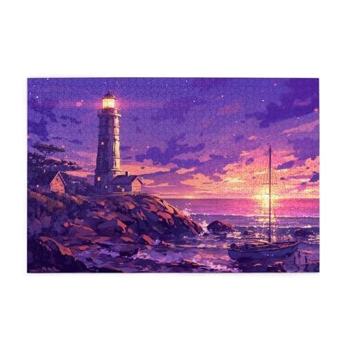 Puzzle 300 Teile, Puzzle Erwachsene, Holzpuzzle Landschaft Impossible Jigsaw, Clevere Rätsel, HD Farbe Jigsaw mit Geschenkbox Verpackung for Room Decor, Geschenke für Frauen Leuchtturm 40x28cm p-1061 von Yuammgxi