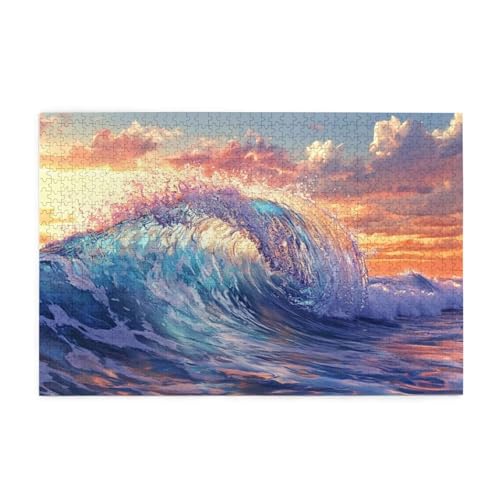 Puzzle 300 Teile, Puzzle Erwachsene, Holzpuzzle Landschaft Impossible Jigsaw, Clevere Rätsel, HD Farbe Jigsaw mit Geschenkbox Verpackung for Room Decor, Geschenke für Frauen Meereswellen 40x28cm p-254 von Yuammgxi