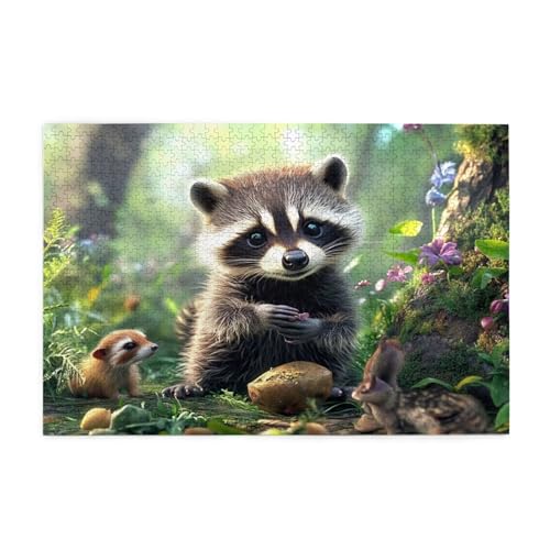Puzzle 300 Teile, Puzzle Erwachsene, Holzpuzzle Landschaft Impossible Jigsaw, Clevere Rätsel, HD Farbe Jigsaw mit Geschenkbox Verpackung for Room Decor, Geschenke für Frauen Waschbär 40x28cm p-767 von Yuammgxi