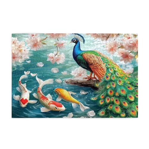 Puzzle 300 Teile, Puzzle Erwachsene, Holzpuzzle Pfau Impossible Jigsaw, Clevere Rätsel, HD Farbe Jigsaw mit Geschenkbox Verpackung for Room Decor, Geschenke für Frauen Koi Karpfen 40x28cm p-472 von Yuammgxi