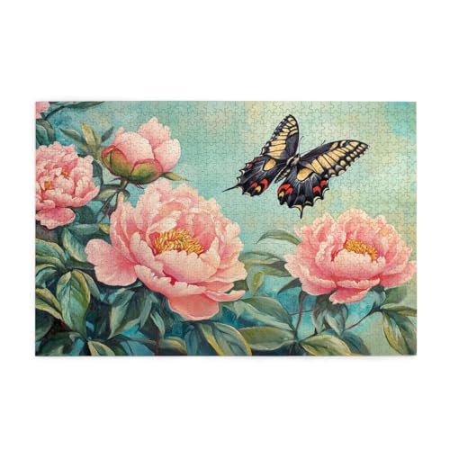 Puzzle 300 Teile, Puzzle Erwachsene, Holzpuzzle Schmetterling Impossible Jigsaw, Clevere Rätsel, Farbe Jigsaw mit Geschenkbox for Room Decor, Geschenke für Frauen Pfingstrosenblumen 40x28cm p-870 von Yuammgxi