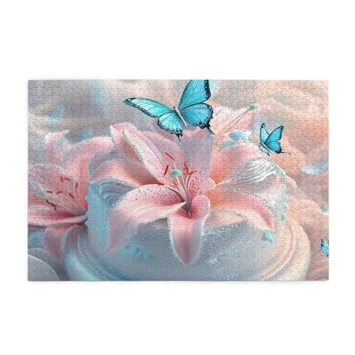 Puzzle 300 Teile, Puzzle Erwachsene, Holzpuzzle Schmetterling Impossible Jigsaw, Clevere Rätsel, HD Farbe Jigsaw mit Geschenkbox Verpackung for Room Decor, Geschenke für Frauen Lilie 40x28cm p-1195 von Yuammgxi