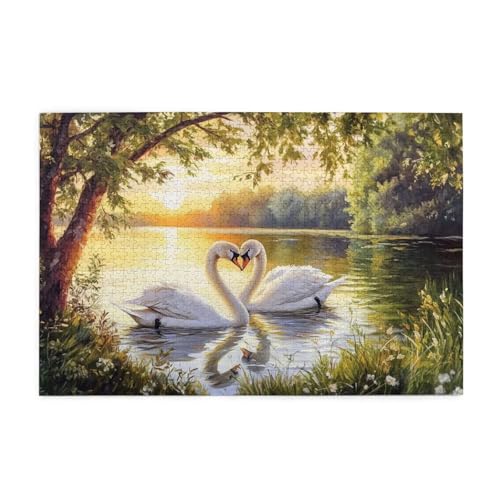 Puzzle 300 Teile, Puzzle Erwachsene, Holzpuzzle Sonnenuntergang Impossible Jigsaw, Clevere Rätsel, HD Farbe Jigsaw mit Geschenkbox Verpackung for Room Decor, Geschenke für Frauen Schwan 40x28cm p-1411 von Yuammgxi