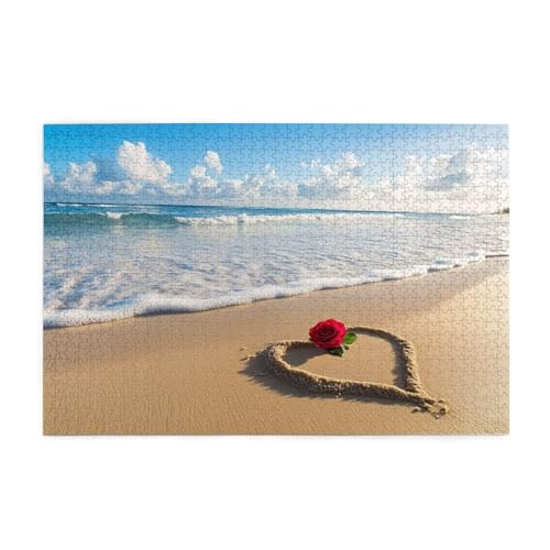 Puzzle 300 Teile, Puzzle Erwachsene, Holzpuzzle Strand Impossible Jigsaw, Clevere Rätsel, HD Farbe Jigsaw mit Geschenkbox Verpackung for Aesthetic Room Decor, Geschenke für Frauen Rose 40x28cm p-648 von Yuammgxi