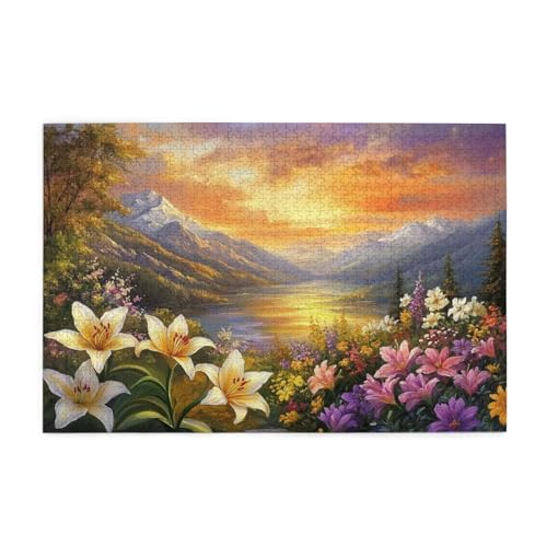 Puzzle 3000 Teile, Puzzle Erwachsene, Holzpuzzle Blume Impossible Jigsaw, Clevere Rätsel, HD Farbe Jigsaw mit Geschenkbox Verpackung for Aesthetic Room Decor, Geschenke für Frauen Berg 122x81cm p-257 von Yuammgxi