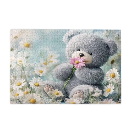 Puzzle 3000 Teile, Puzzle Erwachsene, Holzpuzzle Blume Impossible Jigsaw, Clevere Rätsel, HD Farbe Jigsaw mit Geschenkbox Verpackung for Room Decor, Geschenke für Frauen Kleiner Bär 122x81cm p-1820 von Yuammgxi