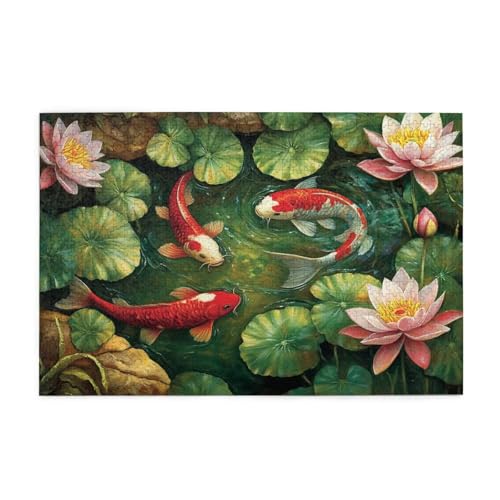 Puzzle 3000 Teile, Puzzle Erwachsene, Holzpuzzle Blume Impossible Jigsaw, Clevere Rätsel, HD Farbe Jigsaw mit Geschenkbox Verpackung for Room Decor, Geschenke für Frauen Koi Karpfen 122x81cm p-53 von Yuammgxi