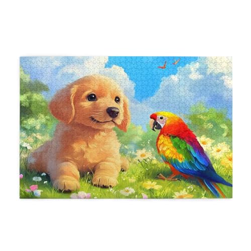 Puzzle 3000 Teile, Puzzle Erwachsene, Holzpuzzle Hund Impossible Jigsaw, Clevere Rätsel, HD Farbe Jigsaw mit Geschenkbox Verpackung for Room Decor, Geschenke für Frauen Papagei 122x81cm p-728 von Yuammgxi