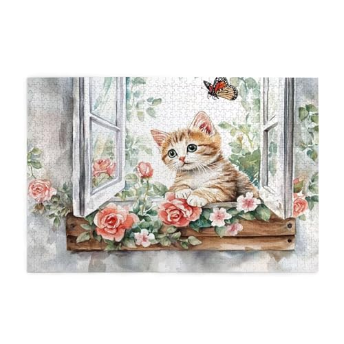 Puzzle 3000 Teile, Puzzle Erwachsene, Holzpuzzle Rose Impossible Jigsaw, Clevere Rätsel, HD Farbe Jigsaw mit Geschenkbox Verpackung for Aesthetic Room Decor, Geschenke für Frauen Katze 122x81cm p-747 von Yuammgxi