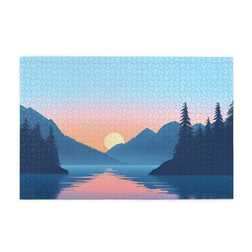 Puzzle 500 Teile, Puzzle Erwachsene, Holzpuzzle Berg Impossible Jigsaw, Clevere Rätsel, HD Farbe Jigsaw mit Geschenkbox Verpackung for Room Decor, Geschenke für Frauen Sonnenuntergang 52x38cm p-1960 von Yuammgxi