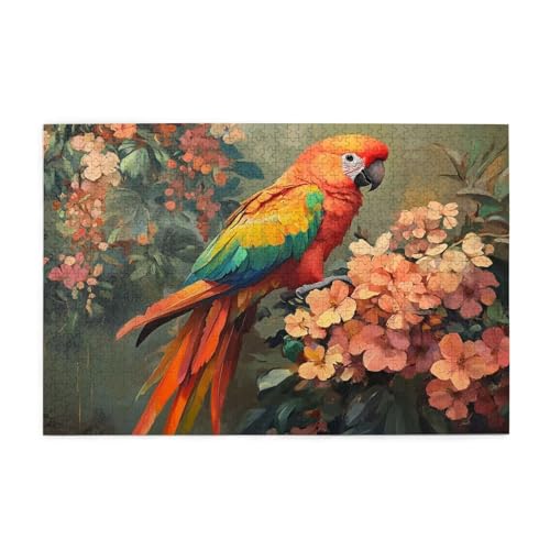 Puzzle 500 Teile, Puzzle Erwachsene, Holzpuzzle Blume Impossible Jigsaw, Clevere Rätsel, HD Farbe Jigsaw mit Geschenkbox Verpackung for Room Decor, Geschenke für Frauen Papagei 52x38cm p-2025 von Yuammgxi