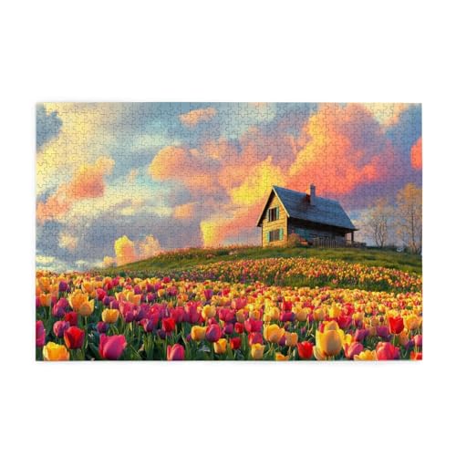 Puzzle 500 Teile, Puzzle Erwachsene, Holzpuzzle Blumenmeer Impossible Jigsaw, Clevere Rätsel, HD Farbe Jigsaw mit Geschenkbox Verpackung for Room Decor, Geschenke für Frauen Holzhaus 52x38cm p-1131 von Yuammgxi