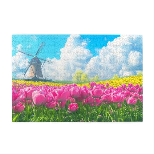 Puzzle 500 Teile, Puzzle Erwachsene, Holzpuzzle Blumenmeer Impossible Jigsaw, Clevere Rätsel, HD Farbe Jigsaw mit Geschenkbox Verpackung for Room Decor, Geschenke für Frauen Tulpe 52x38cm p-1676 von Yuammgxi