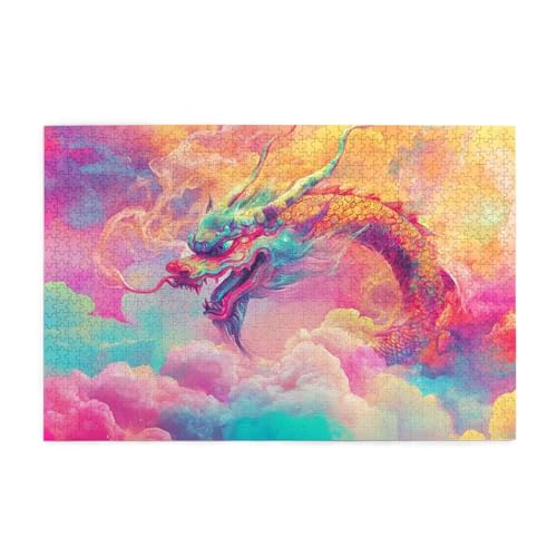 Puzzle 500 Teile, Puzzle Erwachsene, Holzpuzzle Fantasie Impossible Jigsaw, Clevere Rätsel, HD Farbe Jigsaw mit Geschenkbox Verpackung for Room Decor, Geschenke für Frauen Drachen 52x38cm p-2029 von Yuammgxi