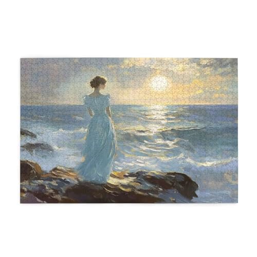 Puzzle 500 Teile, Puzzle Erwachsene, Holzpuzzle Frau Impossible Jigsaw, Clevere Rätsel, HD Farbe Jigsaw mit Geschenkbox Verpackung for Aesthetic Room Decor, Geschenke für Frauen Meer 52x38cm p-247 von Yuammgxi