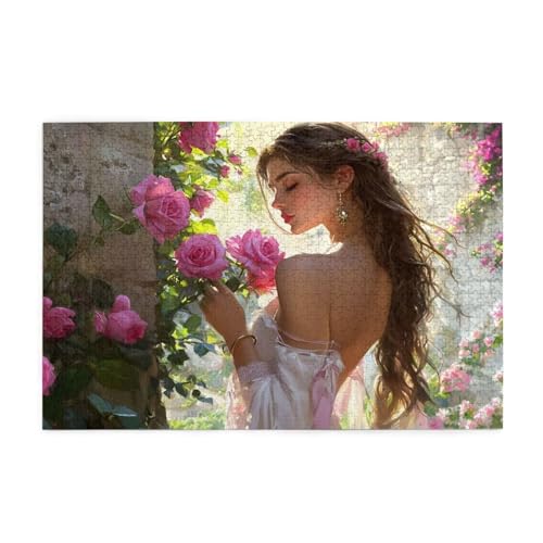 Puzzle 500 Teile, Puzzle Erwachsene, Holzpuzzle Frau Impossible Jigsaw, Clevere Rätsel, HD Farbe Jigsaw mit Geschenkbox Verpackung for Aesthetic Room Decor, Geschenke für Frauen Rose 52x38cm p-514 von Yuammgxi