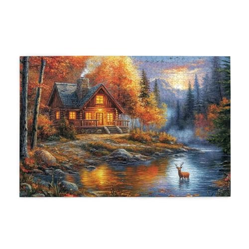 Puzzle 500 Teile, Puzzle Erwachsene, Holzpuzzle Herbst Impossible Jigsaw, Clevere Rätsel, HD Farbe Jigsaw mit Geschenkbox Verpackung for Aesthetic Room Decor, Geschenke für Frauen REH 52x38cm p-786 von Yuammgxi
