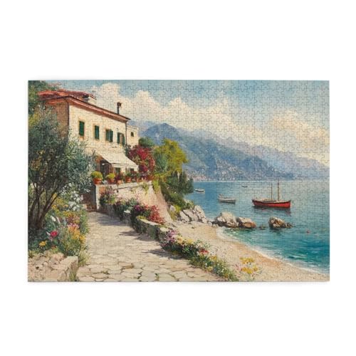 Puzzle 500 Teile, Puzzle Erwachsene, Holzpuzzle Italien Impossible Jigsaw, Clevere Rätsel, HD Farbe Jigsaw mit Geschenkbox Verpackung for Aesthetic Room Decor, Geschenke für Frauen Meer 52x38cm p-1598 von Yuammgxi