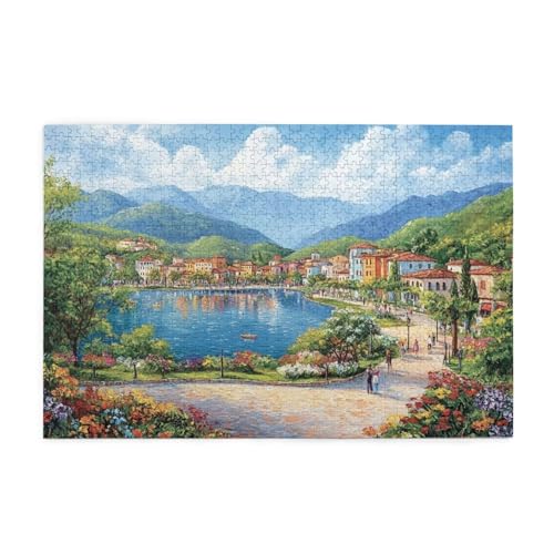 Puzzle 500 Teile, Puzzle Erwachsene, Holzpuzzle Italien Impossible Jigsaw, Clevere Rätsel, HD Farbe Jigsaw mit Geschenkbox Verpackung for Room Decor, Geschenke für Frauen Kleinstadt 52x38cm p-55 von Yuammgxi