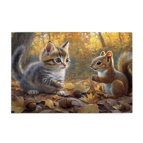 Puzzle 500 Teile, Puzzle Erwachsene, Holzpuzzle Katze Impossible Jigsaw, Clevere Rätsel, HD Farbe Jigsaw mit Geschenkbox Verpackung for Room Decor, Geschenke für Frauen Eichhörnchen 52x38cm p-748 von Yuammgxi