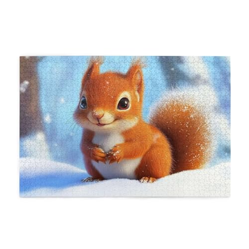 Puzzle 500 Teile, Puzzle Erwachsene, Holzpuzzle Landschaft Impossible Jigsaw, Clevere Rätsel, Farbe Jigsaw mit Geschenkbox Verpackung for Room Decor, Geschenke für Frauen Eichhörnchen 52x38cm p-1512 von Yuammgxi