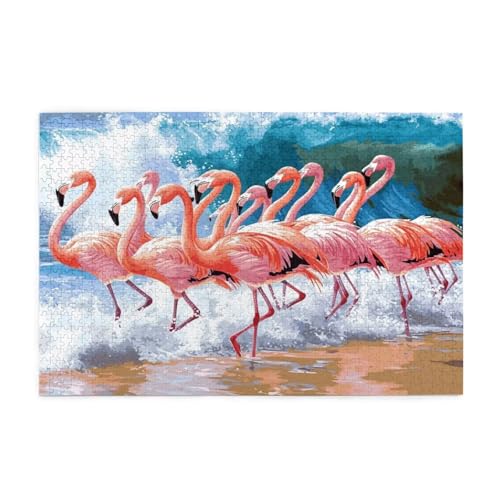 Puzzle 500 Teile, Puzzle Erwachsene, Holzpuzzle Landschaft Impossible Jigsaw, Clevere Rätsel, HD Farbe Jigsaw mit Geschenkbox Verpackung for Room Decor, Geschenke für Frauen Flamingo 52x38cm p-1653 von Yuammgxi