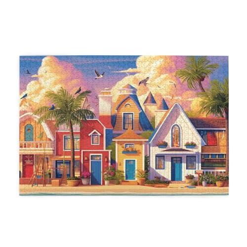 Puzzle 500 Teile, Puzzle Erwachsene, Holzpuzzle Landschaft Impossible Jigsaw, Clevere Rätsel, HD Farbe Jigsaw mit Geschenkbox Verpackung for Room Decor, Geschenke für Frauen Kleinstadt 52x38cm p-839 von Yuammgxi