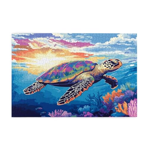 Puzzle 500 Teile, Puzzle Erwachsene, Holzpuzzle Landschaft Impossible Jigsaw, Clevere Rätsel, HD Farbe Jigsaw mit Geschenkbox Verpackung for Room Decor, Geschenke für Frauen Schildkröte 52x38cm p-805 von Yuammgxi