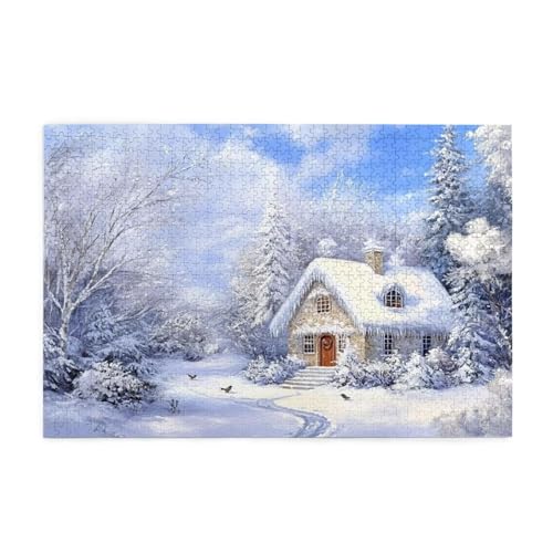 Puzzle 500 Teile, Puzzle Erwachsene, Holzpuzzle Landschaft Impossible Jigsaw, Clevere Rätsel, HD Farbe Jigsaw mit Geschenkbox Verpackung for Room Decor, Geschenke für Frauen Schneehaus 52x38cm p-1078 von Yuammgxi