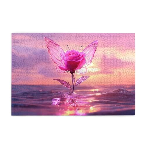 Puzzle 500 Teile, Puzzle Erwachsene, Holzpuzzle Meer Impossible Jigsaw, Clevere Rätsel, HD Farbe Jigsaw mit Geschenkbox Verpackung for Aesthetic Room Decor, Geschenke für Frauen Rose 52x38cm p-1971 von Yuammgxi