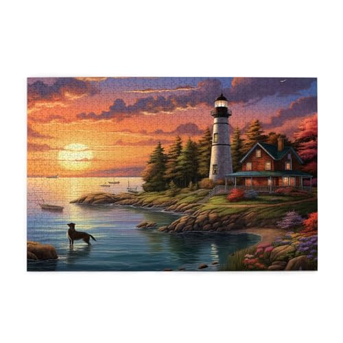 Puzzle 500 Teile, Puzzle Erwachsene, Holzpuzzle Meer Impossible Jigsaw, Clevere Rätsel, HD Farbe Jigsaw mit Geschenkbox Verpackung for Room Decor, Geschenke für Frauen Leuchtturm 52x38cm p-1784 von Yuammgxi
