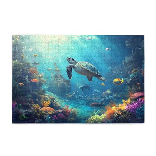 Puzzle 500 Teile, Puzzle Erwachsene, Holzpuzzle Meeresboden Impossible Jigsaw, Clevere Rätsel, Farbe Jigsaw mit Geschenkbox Verpackung for Room Decor, Geschenke für Frauen Schildkröte 52x38cm p-1567 von Yuammgxi