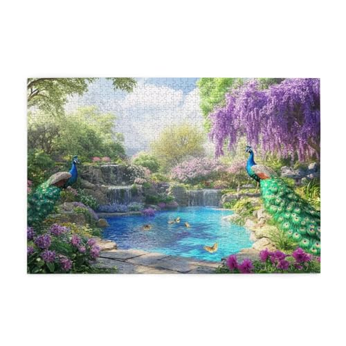 Puzzle 500 Teile, Puzzle Erwachsene, Holzpuzzle Pfau Impossible Jigsaw, Clevere Rätsel, HD Farbe Jigsaw mit Geschenkbox Verpackung for Aesthetic Room Decor, Geschenke für Frauen Garten 52x38cm p-1564 von Yuammgxi