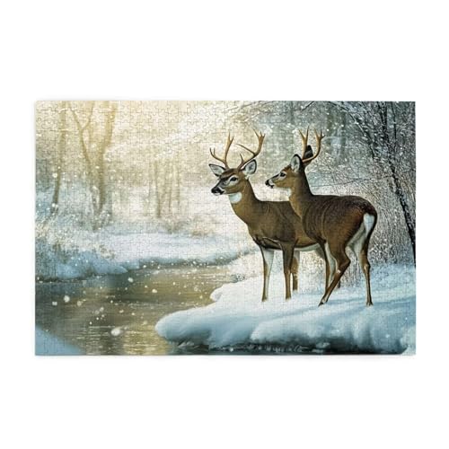 Puzzle 500 Teile, Puzzle Erwachsene, Holzpuzzle REH Impossible Jigsaw, Clevere Rätsel, HD Farbe Jigsaw mit Geschenkbox Verpackung for Room Decor, Geschenke für Frauen Schneeszene 52x38cm p-1375 von Yuammgxi