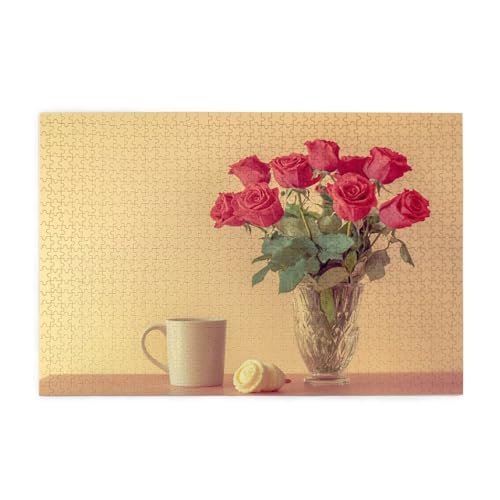 Puzzle 500 Teile, Puzzle Erwachsene, Holzpuzzle Rose Impossible Jigsaw, Clevere Rätsel, HD Farbe Jigsaw mit Geschenkbox Verpackung for Aesthetic Room Decor, Geschenke für Frauen Tasse 52x38cm p-187 von Yuammgxi