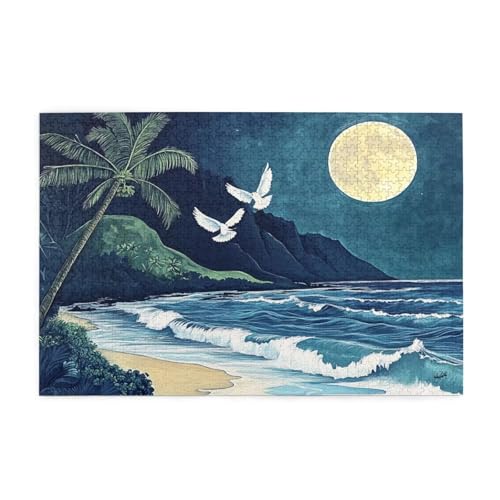 Puzzle 500 Teile, Puzzle Erwachsene, Holzpuzzle Strand Impossible Jigsaw, Clevere Rätsel, HD Farbe Jigsaw mit Geschenkbox Verpackung for Aesthetic Room Decor, Geschenke für Frauen Mond 52x38cm p-366 von Yuammgxi