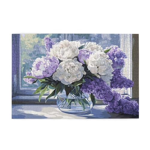 Puzzle 500 Teile, Puzzle Erwachsene, Holzpuzzle Strauß Impossible Jigsaw, Clevere Rätsel, HD Farbe Jigsaw mit Geschenkbox Verpackung for Room Decor, Geschenke für Frauen Fensterbank 52x38cm p-914 von Yuammgxi