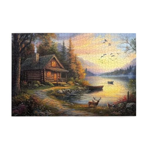 Puzzle 500 Teile, Puzzle Erwachsene, Holzpuzzle Tier Impossible Jigsaw, Clevere Rätsel, HD Farbe Jigsaw mit Geschenkbox Verpackung for Room Decor, Geschenke für Frauen Holzhaus 52x38cm p-1030 von Yuammgxi