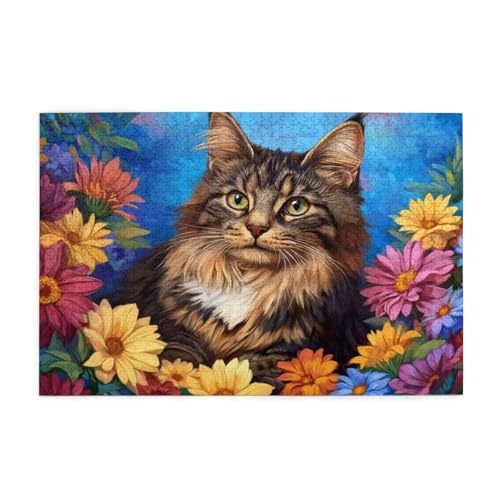 Puzzle Blume Puzzle 1000 Teile, Holzpuzzle Erwachsene Katze 75x50cm Jigsaw Groß, Geschicklichkeitsspiel für die Ganze Familie Erholung und Entspannung, DIY Jigsaw Geschenke für Home Decor p-1150 von Yuammgxi